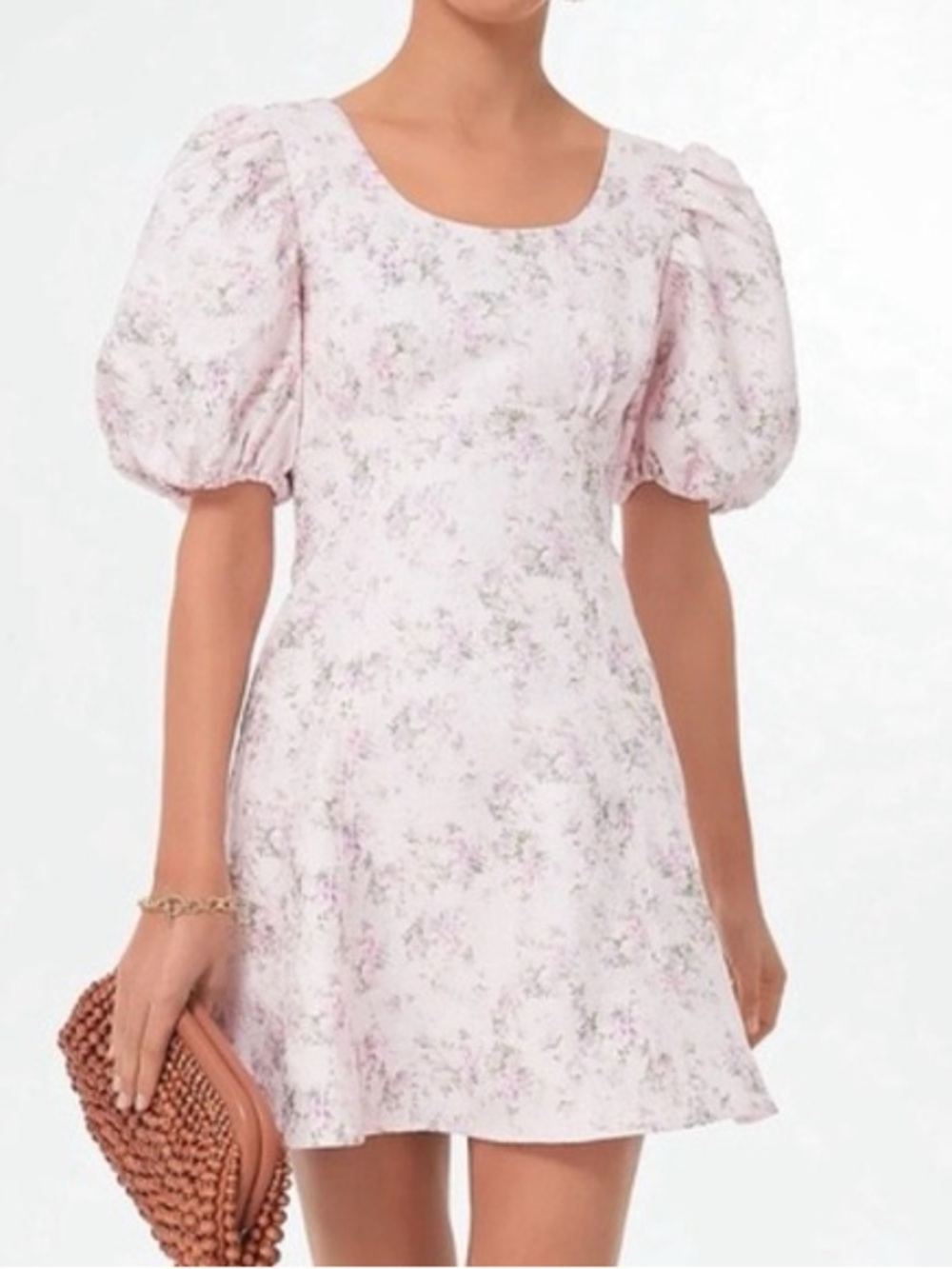 Tuckernuck Hyacinth House Ella Pink Floral Jacquard Puff Sleeve Mini Dress L